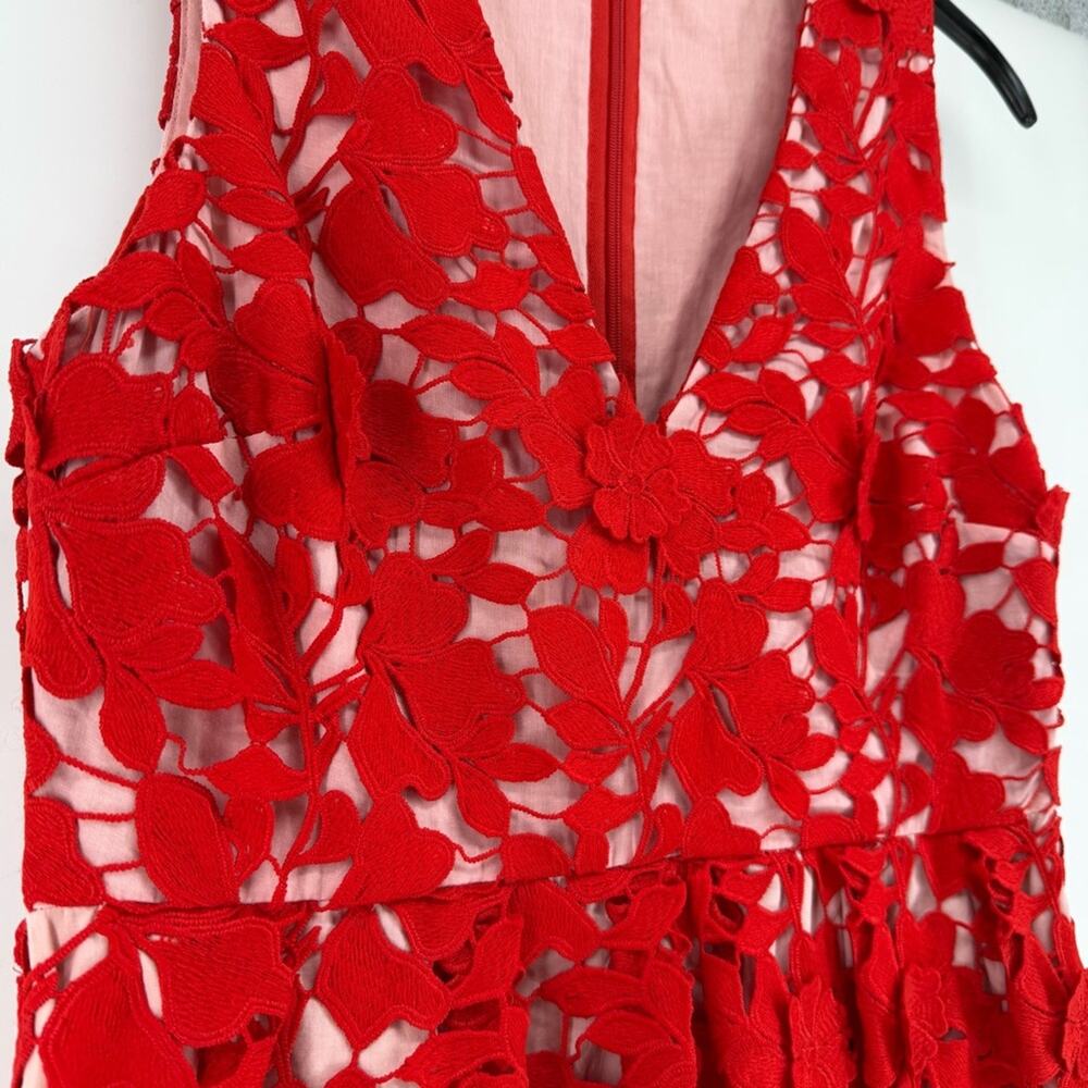 CROSBY by Mollie Burch Red Floral Midi Dress Pockets Womens Size 4 - Picture 3 of 8